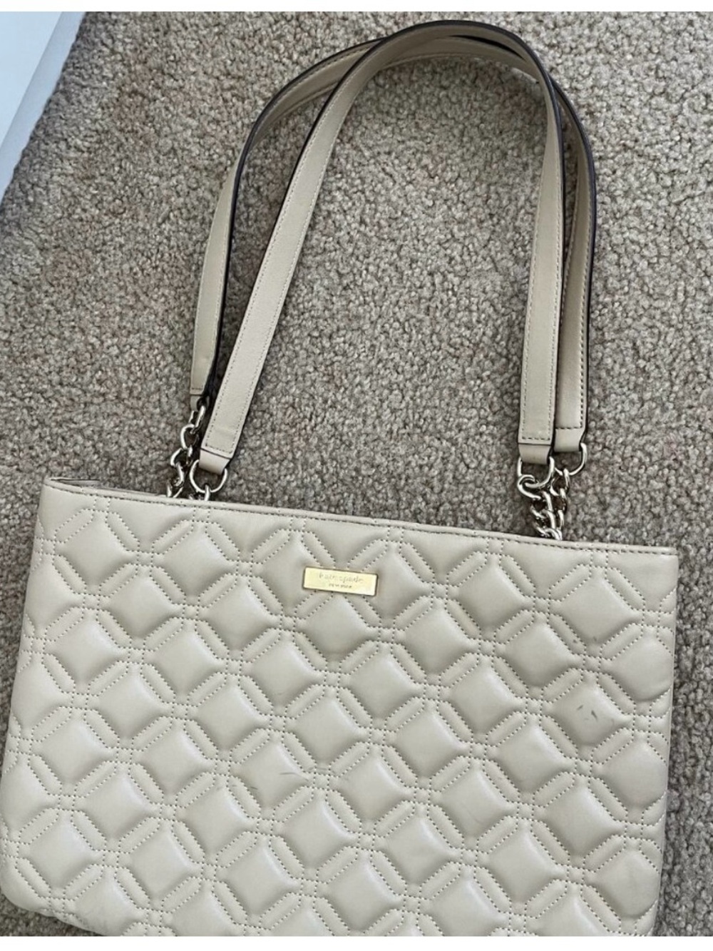 kate spade Quilted Cream Shoulder Tote with Chain-Detail